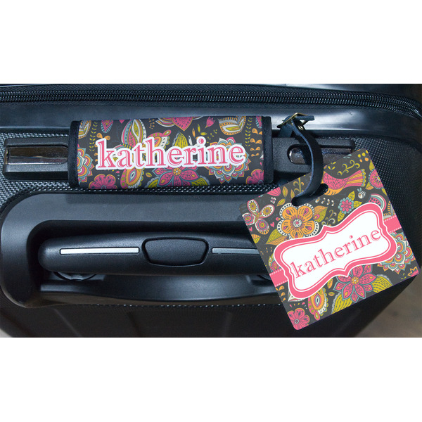 Birds & Butterflies Square Luggage Tag & Handle Wrap - In Context