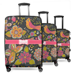 Birds & Butterflies 3 Piece Luggage Set - 20" Carry On, 24" Medium Checked, 28" Large Checked (Personalized)