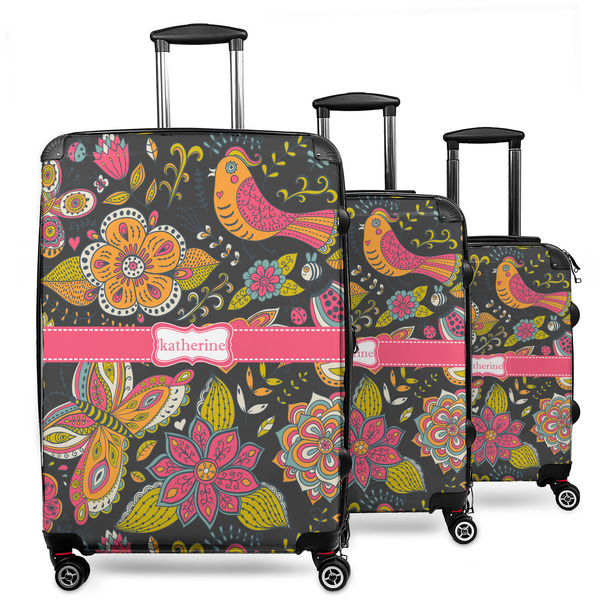 Custom Birds & Butterflies 3 Piece Luggage Set - 20" Carry On, 24" Medium Checked, 28" Large Checked (Personalized)