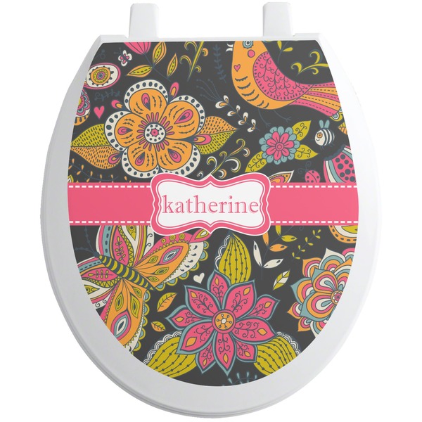 Custom Birds & Butterflies Toilet Seat Decal - Round (Personalized)