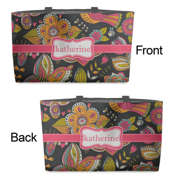 Birds & Butterflies Tote w/Black Handles - Front & Back Views