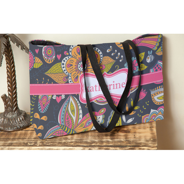 Birds & Butterflies Tote w/Black Handles - Lifestyle View