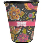 Birds & Butterflies Waste Basket - Single Sided (Black) (Personalized)