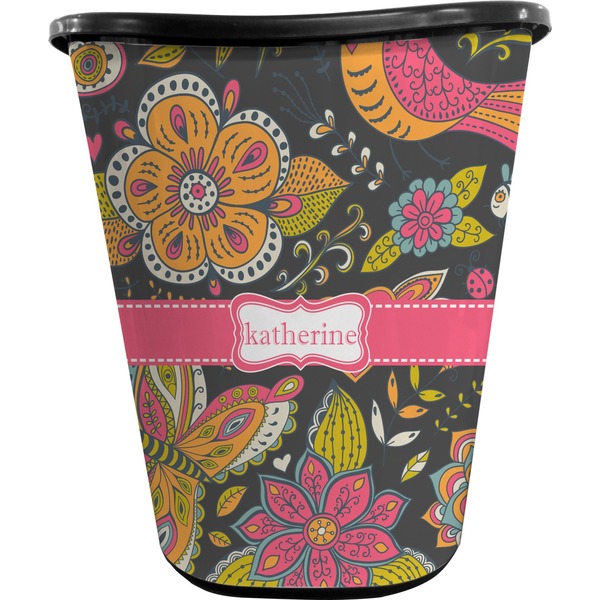 Birds & Butterflies Waste Basket (Black)