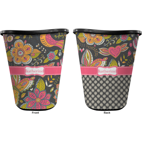 Birds & Butterflies Trash Can Black - Front and Back - Apvl