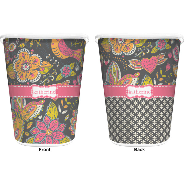 Birds & Butterflies Trash Can White - Front and Back - Apvl