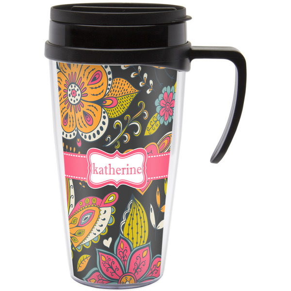 Custom Birds & Butterflies Acrylic Travel Mug with Handle (Personalized)