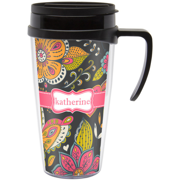 Custom Birds & Butterflies Acrylic Travel Mug with Handle (Personalized)