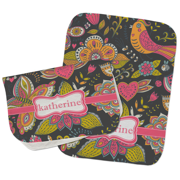 Custom Birds & Butterflies Burp Cloths - Fleece - Set of 2 w/ Name or Text