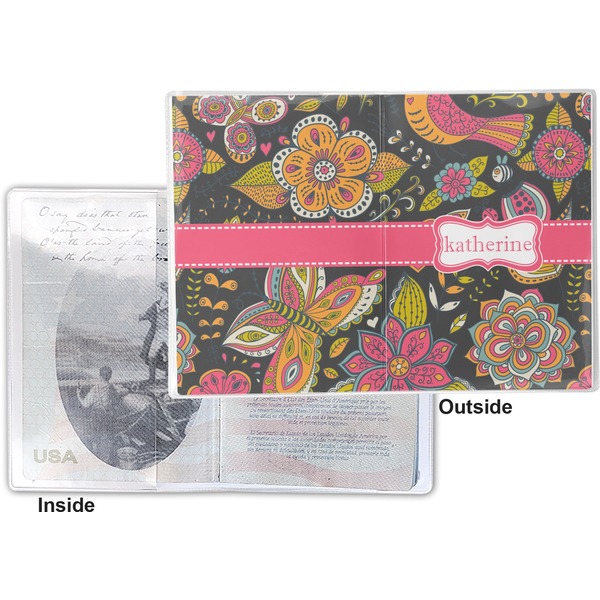 Birds & Butterflies Vinyl Passport Holder - Flat Front and Back