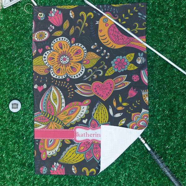 Birds & Butterflies Waffle Weave Golf Towel - In Context