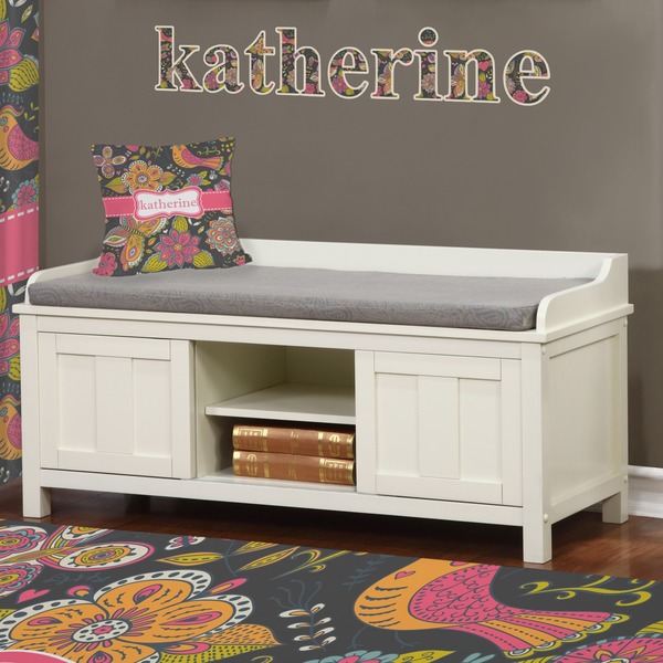 Birds & Butterflies Wall Name Decal Above Storage bench