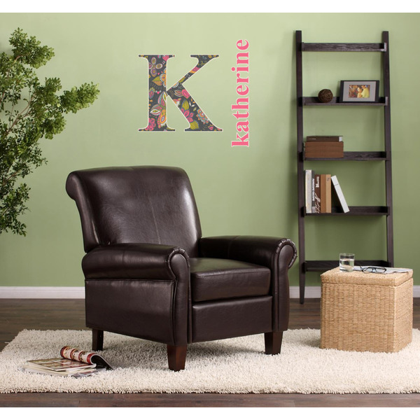 Birds & Butterflies Wall Name & Initial Large on Living Room Wall