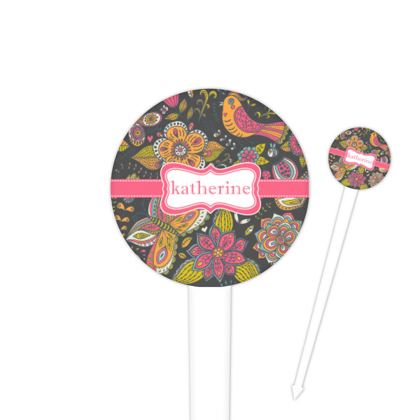 Custom Birds & Butterflies 4" Round Plastic Food Picks - White - Single Sided (Personalized)