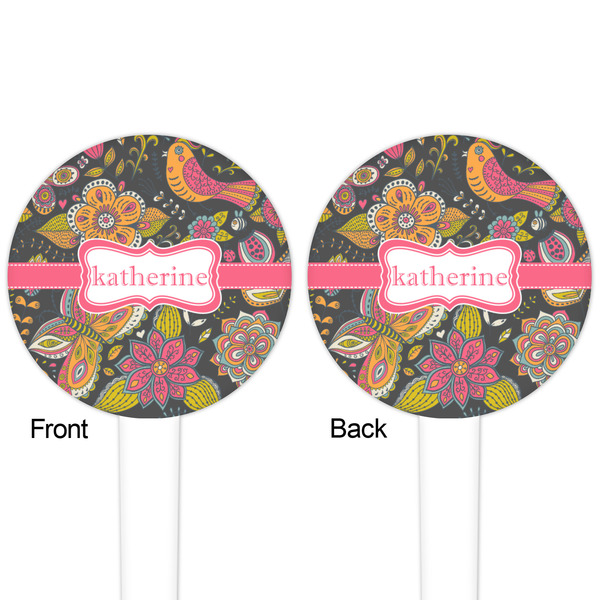 Birds & Butterflies White Plastic 4" Food Pick - Round - Double Sided - Front & Back