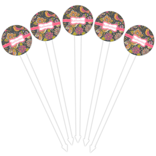 Birds & Butterflies White Plastic 4" Food Pick - Round - Fan View