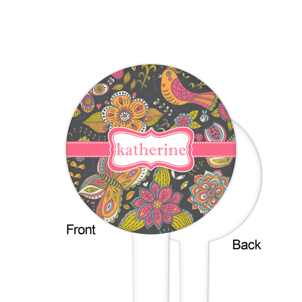Birds & Butterflies White Plastic 4" Food Pick - Round - Single Sided - Front & Back