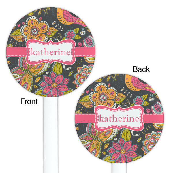 Birds & Butterflies White Plastic 5.5" Stir Stick - Double Sided - Round - Front & Back