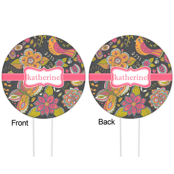 Birds & Butterflies White Plastic 6" Food Pick - Round - Double Sided - Front & Back