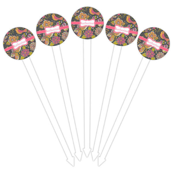 Birds & Butterflies White Plastic 6" Food Pick - Round - Fan View