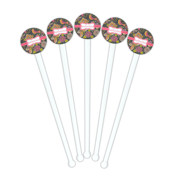 Birds & Butterflies White Plastic 7" Stir Stick - Round - Fan View