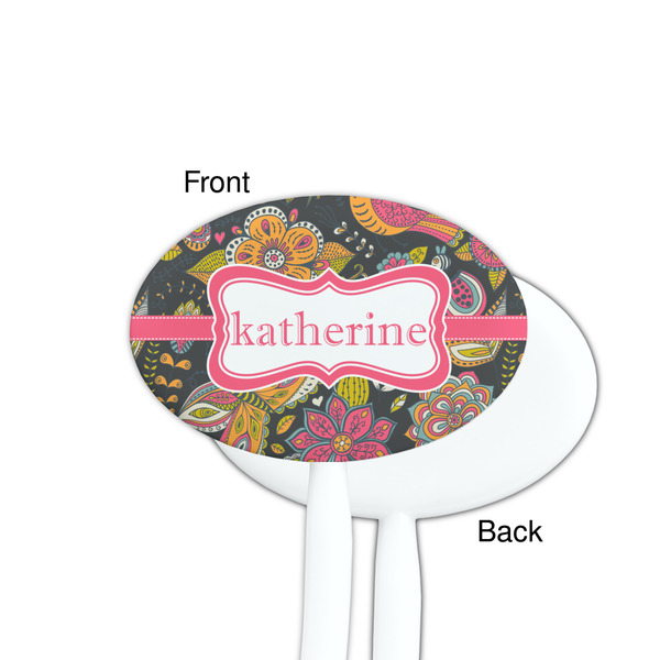 Birds & Butterflies White Plastic 7" Stir Stick - Single Sided - Oval - Front & Back