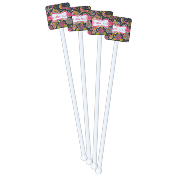 Birds & Butterflies White Plastic Stir Stick - Double Sided - Square - Front
