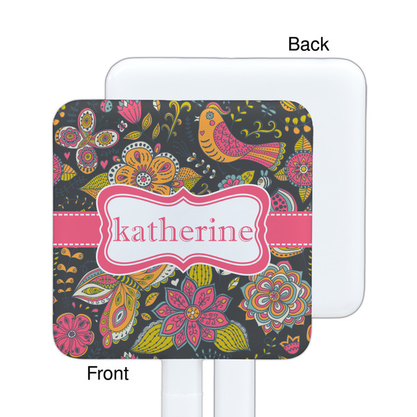 Birds & Butterflies White Plastic Stir Stick - Single Sided - Square - Approval