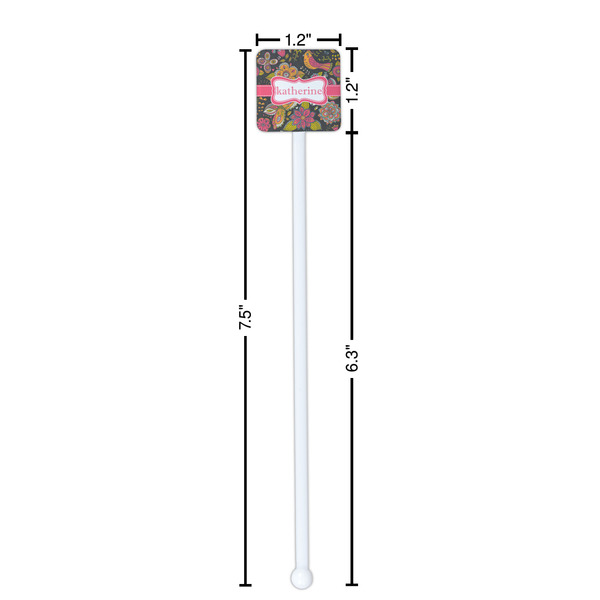 Birds & Butterflies White Plastic Stir Stick - Square - Dimensions