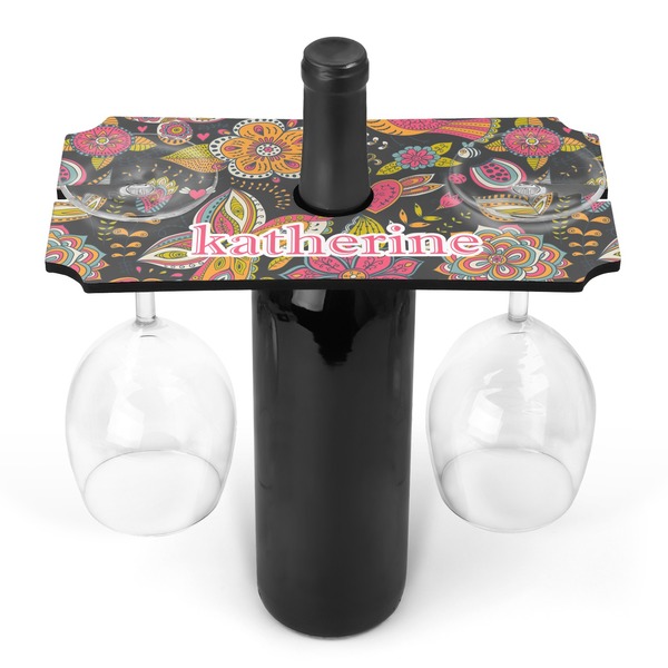 Custom Birds & Butterflies Wine Bottle & Glass Holder (Personalized)