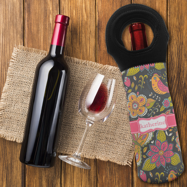 Birds & Butterflies Wine Tote Bag - FLATLAY