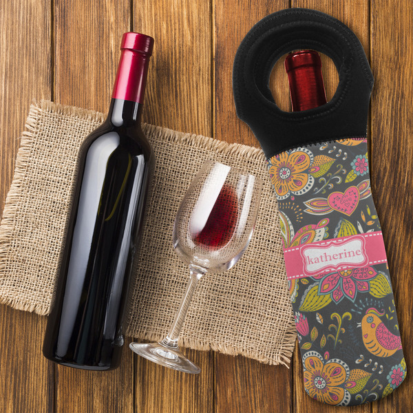 Birds & Butterflies Wine Tote Bag - FLATLAY