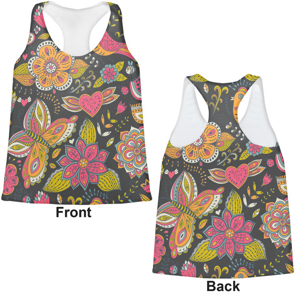 Birds & Butterflies Womens Racerback Tank Tops - Medium - Front and Back