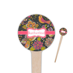 Birds & Butterflies 4" Round Wooden Food Picks - Single Sided (Personalized)