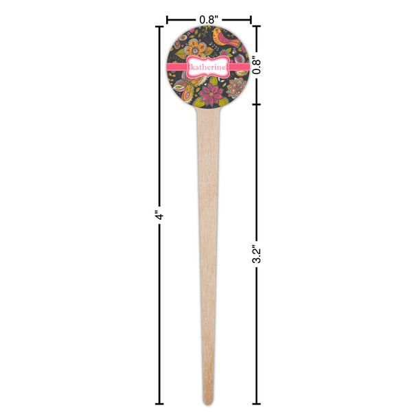 Birds & Butterflies Wooden 4" Food Pick - Round - Dimensions