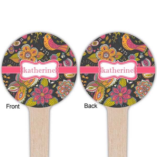 Birds & Butterflies Wooden 4" Food Pick - Round - Double Sided - Front & Back