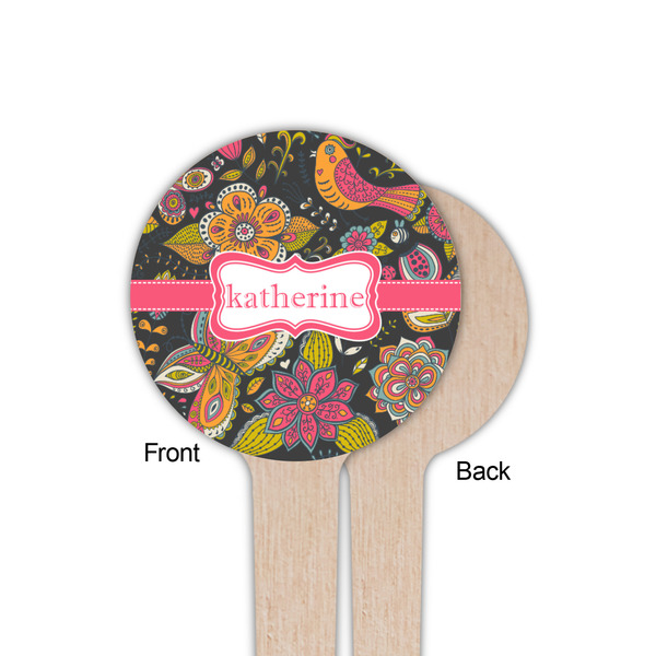 Birds & Butterflies Wooden 4" Food Pick - Round - Single Sided - Front & Back