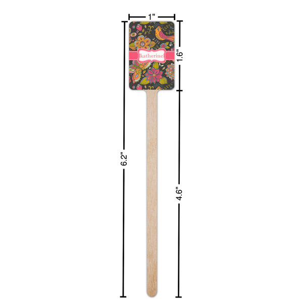 Birds & Butterflies Wooden 6.25" Stir Stick - Rectangular - Dimensions