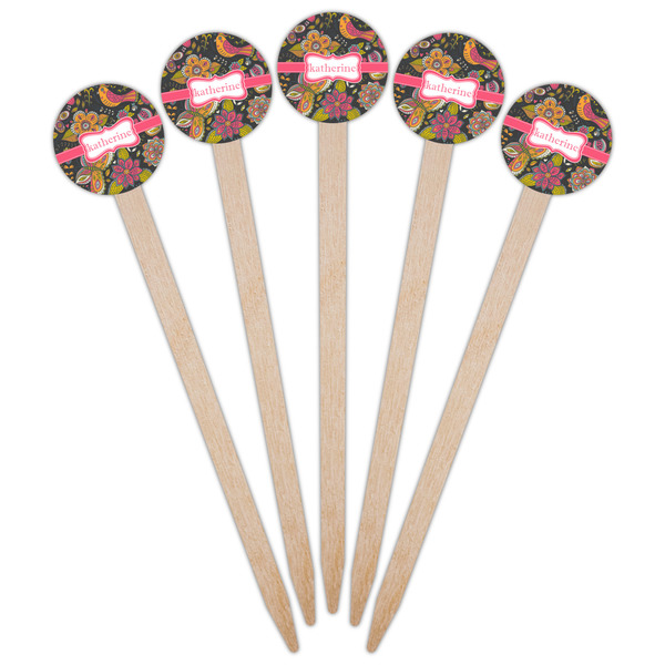 Birds & Butterflies Wooden 6" Food Pick - Round - Fan View