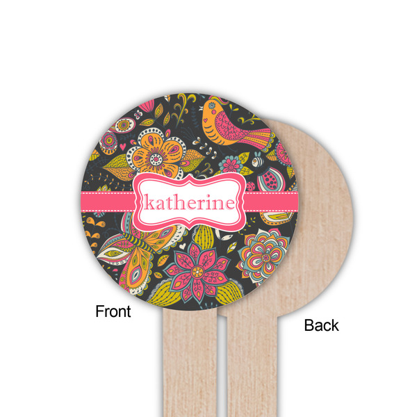 Birds & Butterflies Wooden 6" Food Pick - Round - Single Sided - Front & Back