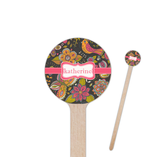 Custom Birds & Butterflies 6" Round Wooden Stir Sticks - Single Sided (Personalized)