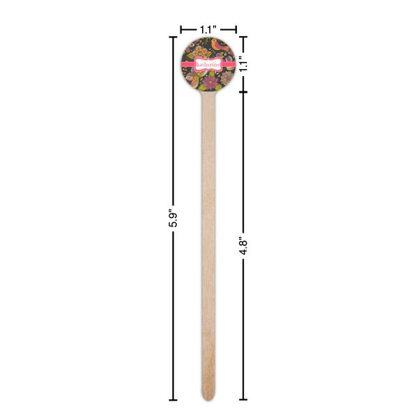 Birds & Butterflies Wooden 6" Stir Stick - Round - Dimensions