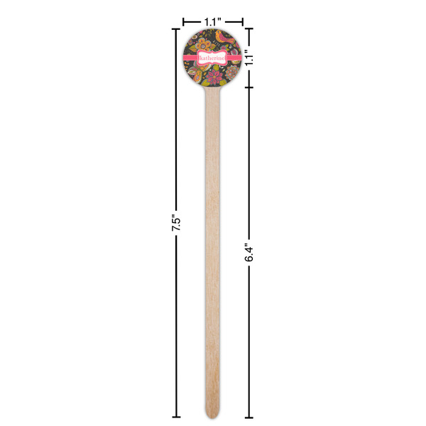 Birds & Butterflies Wooden 7.5" Stir Stick - Round - Dimensions