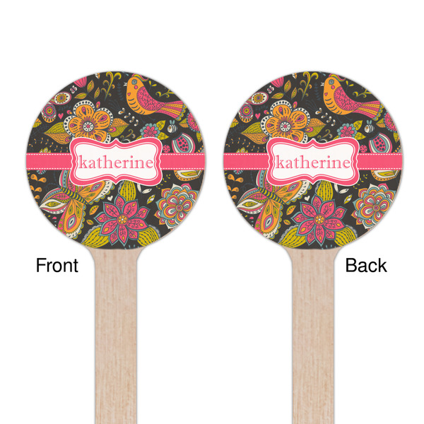 Birds & Butterflies Wooden 7.5" Stir Stick - Round - Double Sided - Front & Back