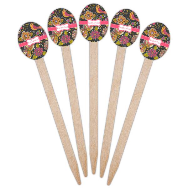 Birds & Butterflies Wooden Food Pick - Oval - Fan View