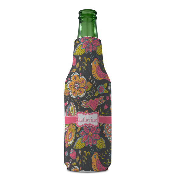 Birds & Butterflies Zipper Bottle Cooler - FRONT (bottle)