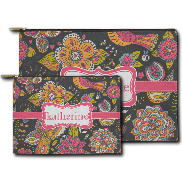 Birds & Butterflies Zippered Pouches - Size Comparison