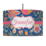 Owl & Hedgehog 12" Drum Pendant Lamp - Fabric (Personalized)
