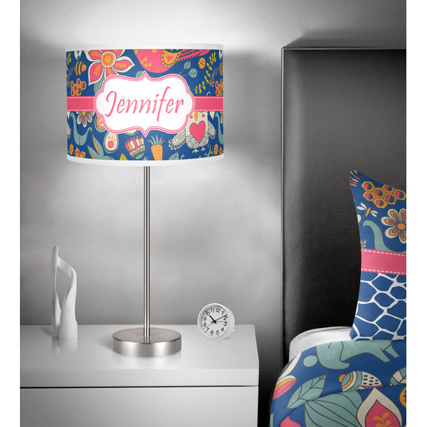 Owl & Hedgehog 13 inch drum lamp shade - in room