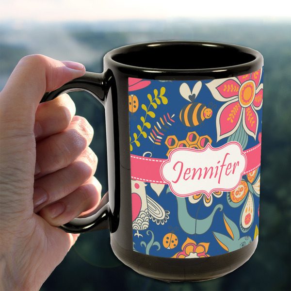 Owl & Hedgehog 15oz. Black Mug - LIFESTYLE